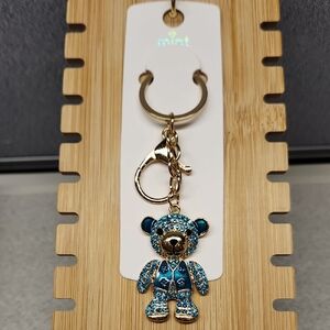 Mint Teal Blue And Gold Sparkling Bear Keychain/Bag Charm